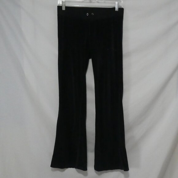 Black Velour Loungewear Bottoms | Bleach Spots On Front Leg | 14 inches measured - Picture 1 of 16